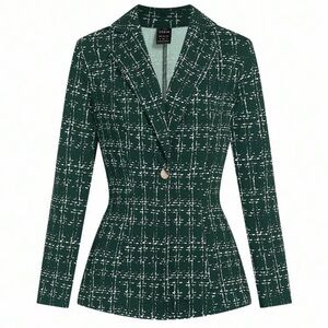 Chic Green Plaid Checkered Women's Blazer and Pant Suit